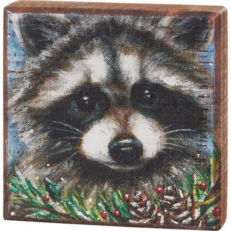 Block Sign - Raccoon - 4" x 4" x 1" - Wood