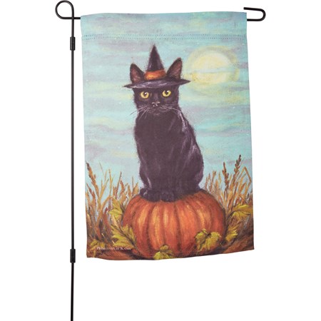 Garden Flag - Black Cat On A Pumpkin - 12" x 18" - Polyester