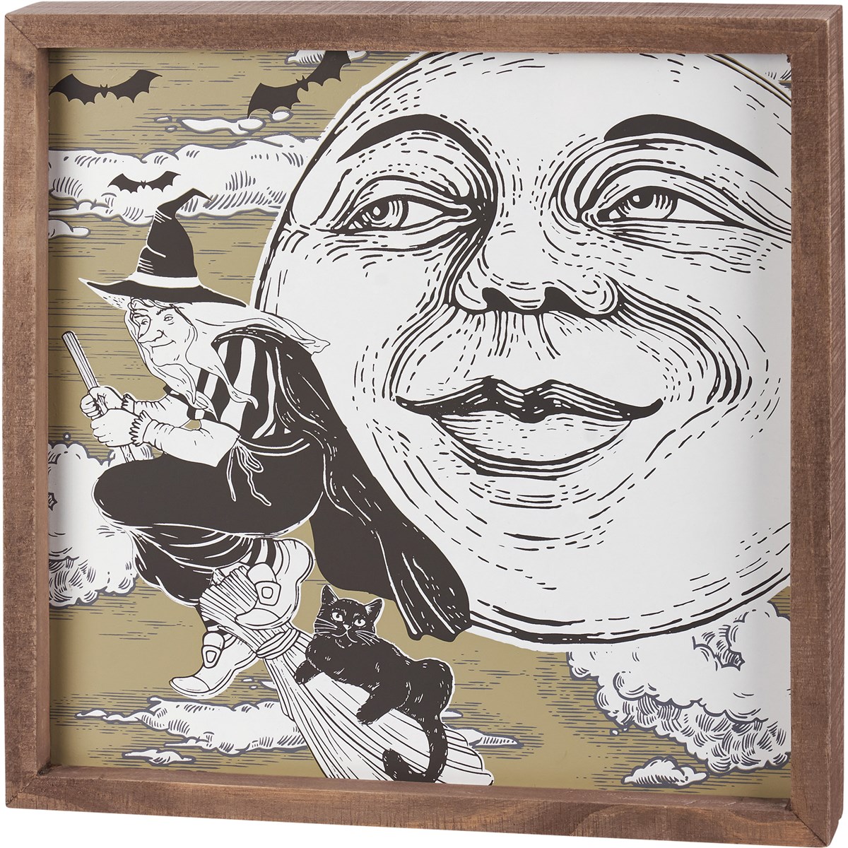 Moon And A Witch Inset Box Sign - Wood