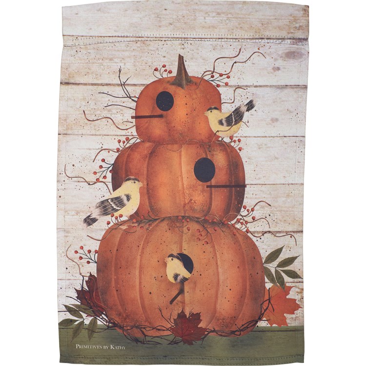 Pumpkins And Birds Garden Flag - Polyester