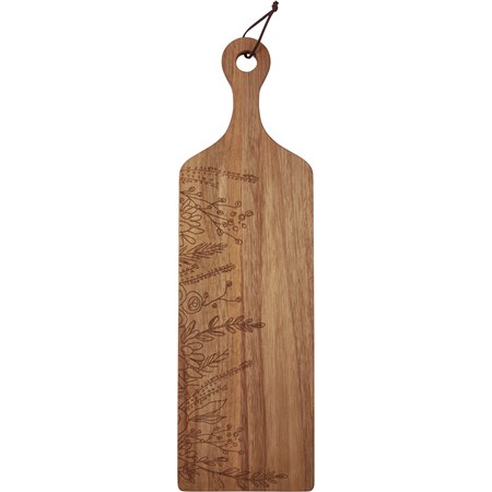 Cutting Board - Wildflowers - 5.75" x 19.50" x 0.50" - Wood, Leather