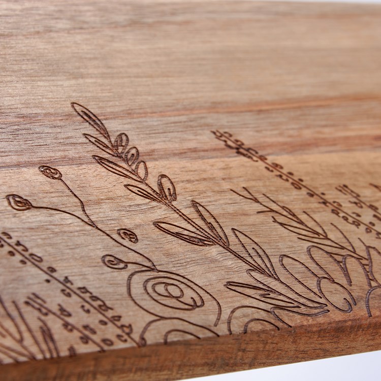 Wildflowers Cutting Board - Wood, Leather