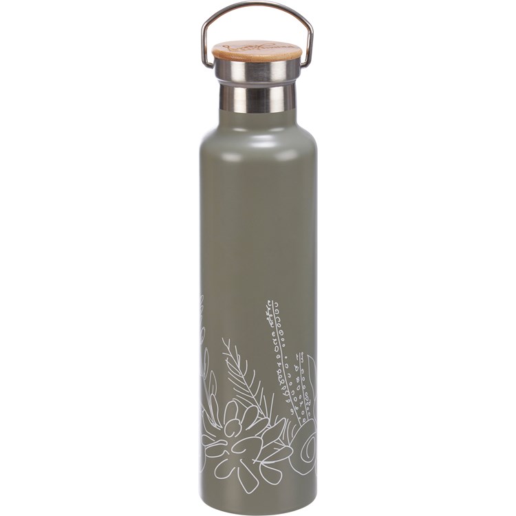 Floral Insulated Bottle - Stainless Steel, Bamboo