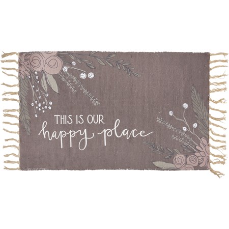 Rug - This Is Our Happy Place - 34" x 20" - Cotton, Chenille, Latex Skid-resistant backing