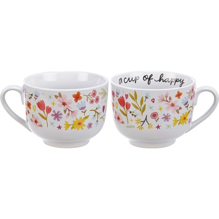 Mug - A Cup Of Happy - 20 oz., 6" x 4.50" x 3.75" - Stoneware