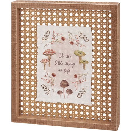 Inset Box Sign - The Little Things In Life - 10" x 12" x 1.75" - Wood, Paper, Faux Rattan