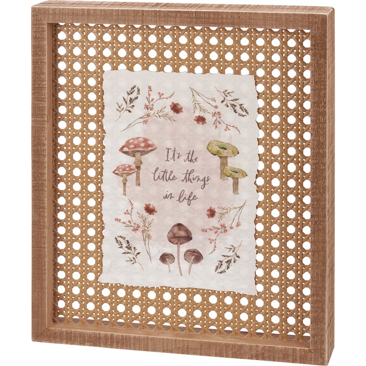 The Little Things In Life Inset Box Sign - Wood, Paper, Faux Rattan