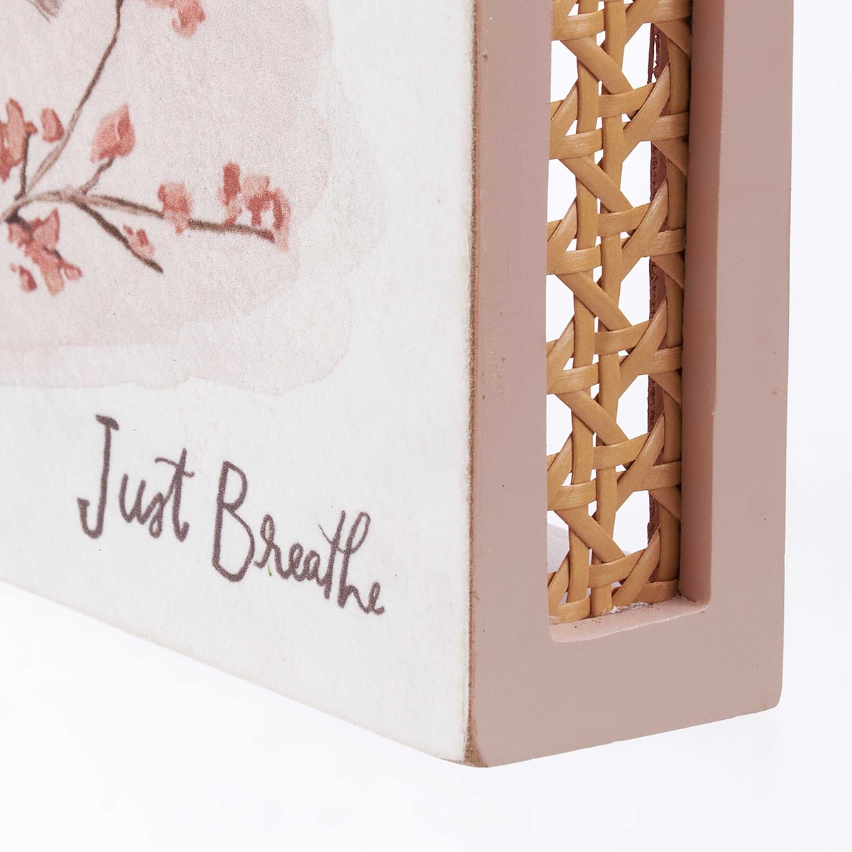 Just Breathe Box Sign - Wood, Paper, Faux Rattan