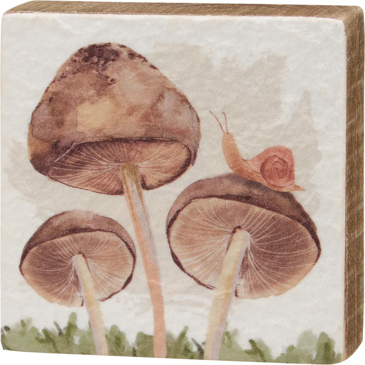 Wild Mushrooms Block Sign Set - Wood, Paper