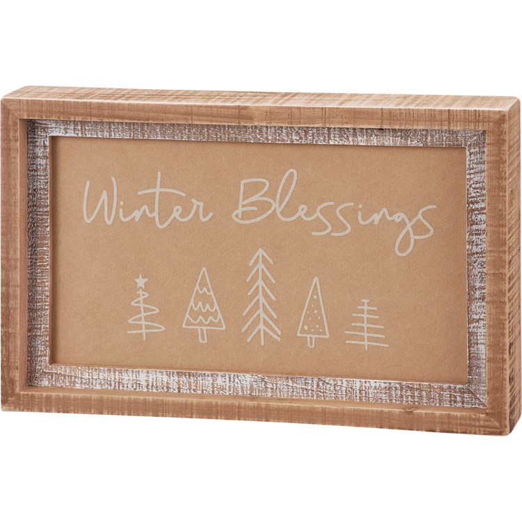 Winter Blessings Velvet Inset Box Sign - Wood, Velvet