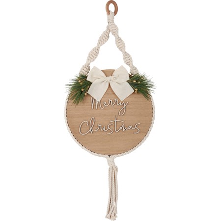 Merry Christmas Natural Hanging Decor - Wood, Cotton, Plastic