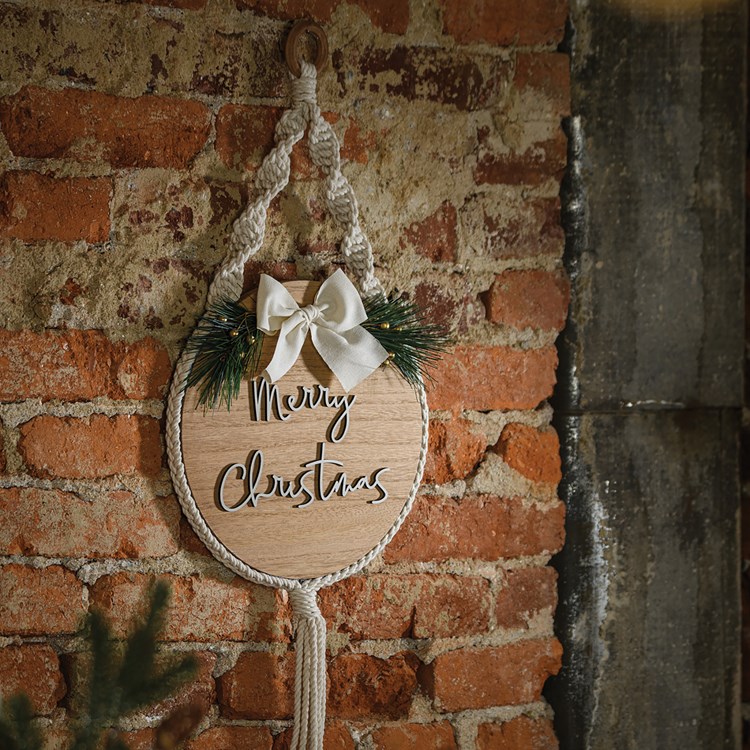 Merry Christmas Natural Hanging Decor - Wood, Cotton, Plastic