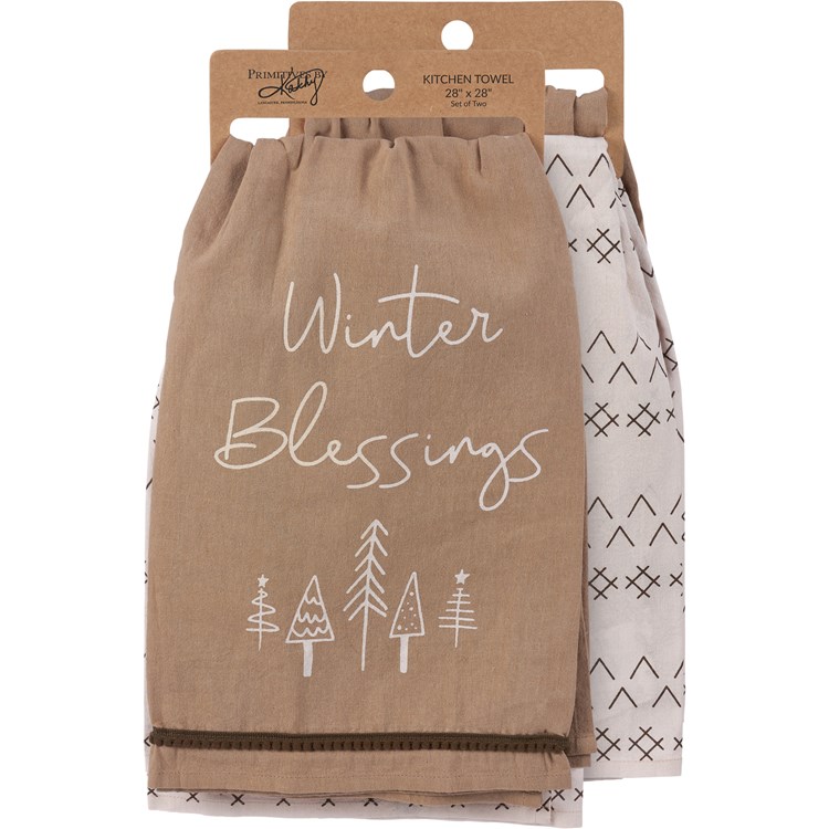 Winter Blessings Kitchen Towel Set - Cotton, Ribbon