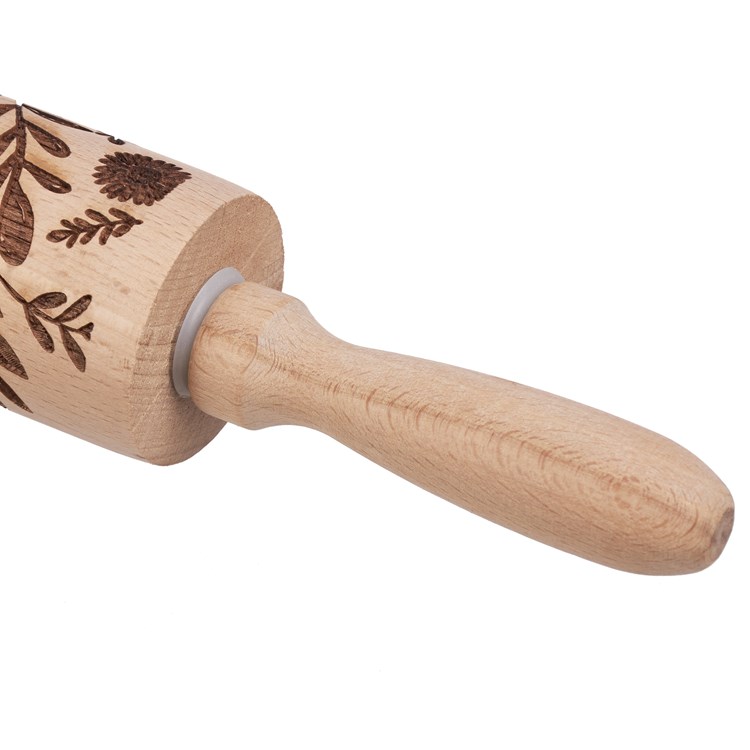 Large Florals Small Embossing Rolling Pin - Wood