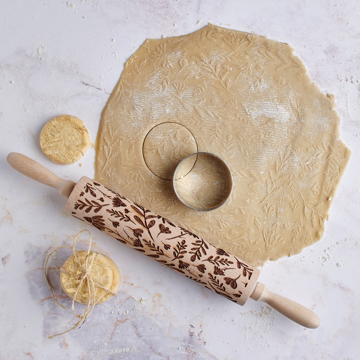 Floral Embossing Large Rolling Pin - Wood