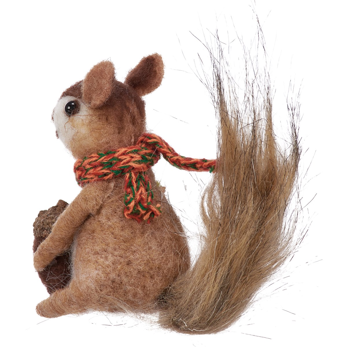 Critter - Squirrel With Scarf - 3.50" x 4" x 2.50" - Wool, Polyester, Jute, Plastic