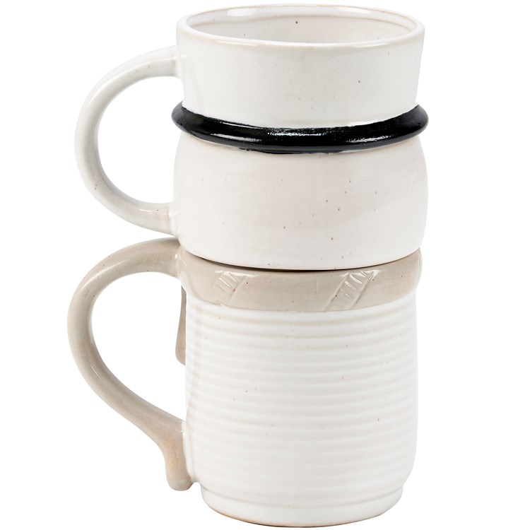 Mug Set - Stacked Snowman - 11 oz. each, 5" x 7" x 3.75" - Stoneware