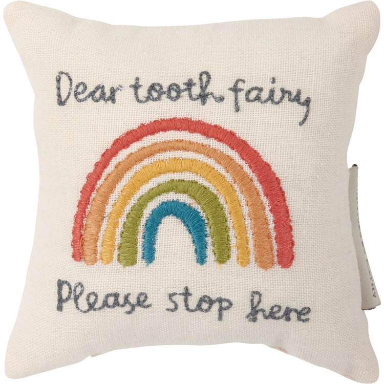 Pillow - Dear Tooth Fairy Please Stop Here - 5" x 5", Pocket: 3.50" x 2.75" - Cotton, Linen