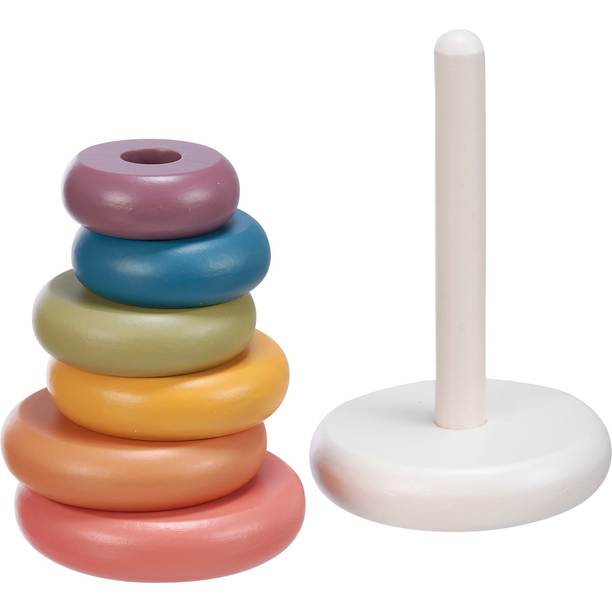 Stacking Toy - Rainbow Rings  - 3.50" Diameter x 5.50" - Wood, Metal