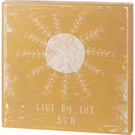Box Sign - Live By The Sun - 15" x 15" x 1.75" - Wood, Paper