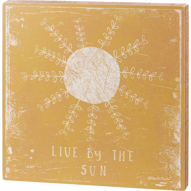 Live By The Sun Box Sign - Wood, Paper