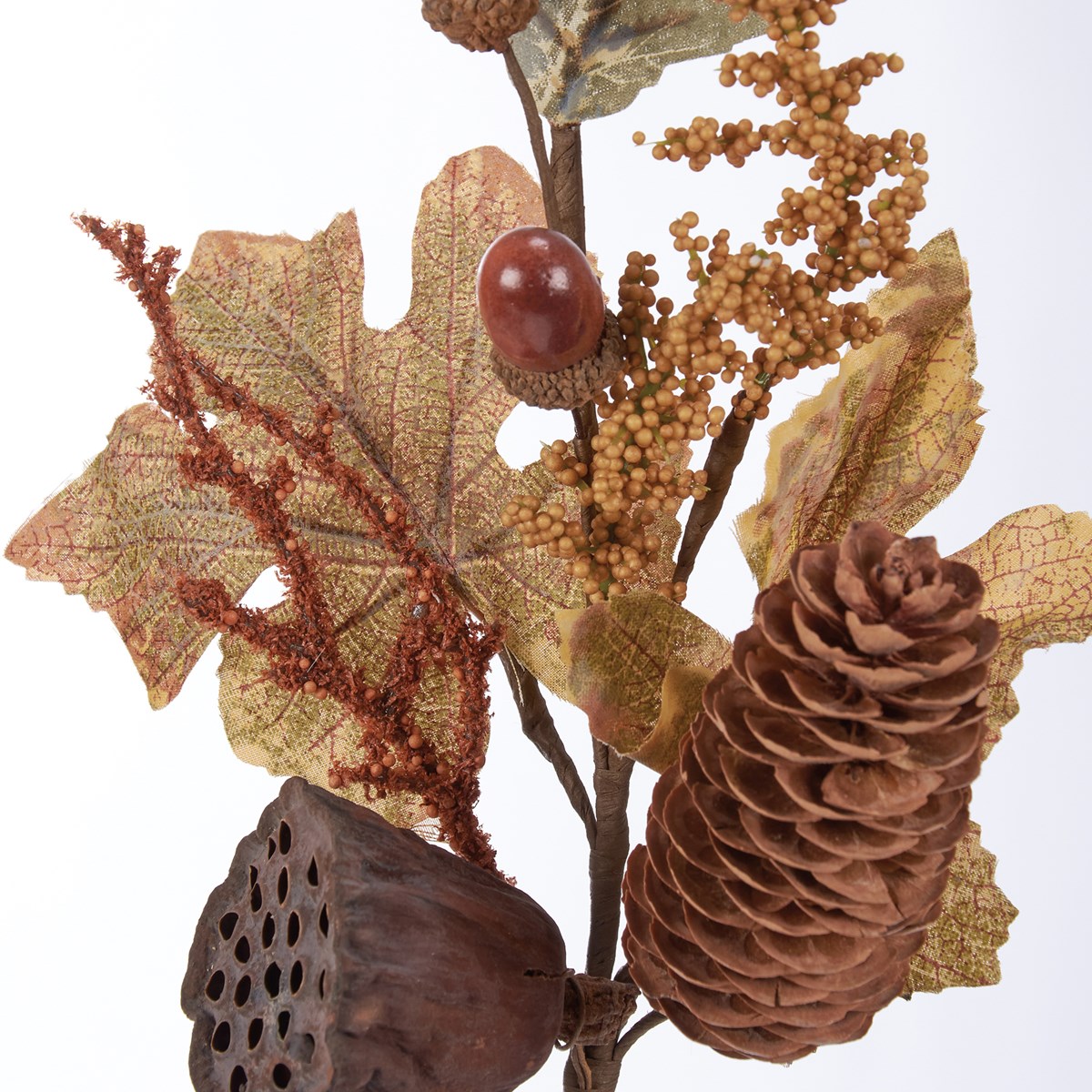 Fall Pinecone And Lotus Pod Pick - Plastic, Wire, Natural Foliage, Pinecones