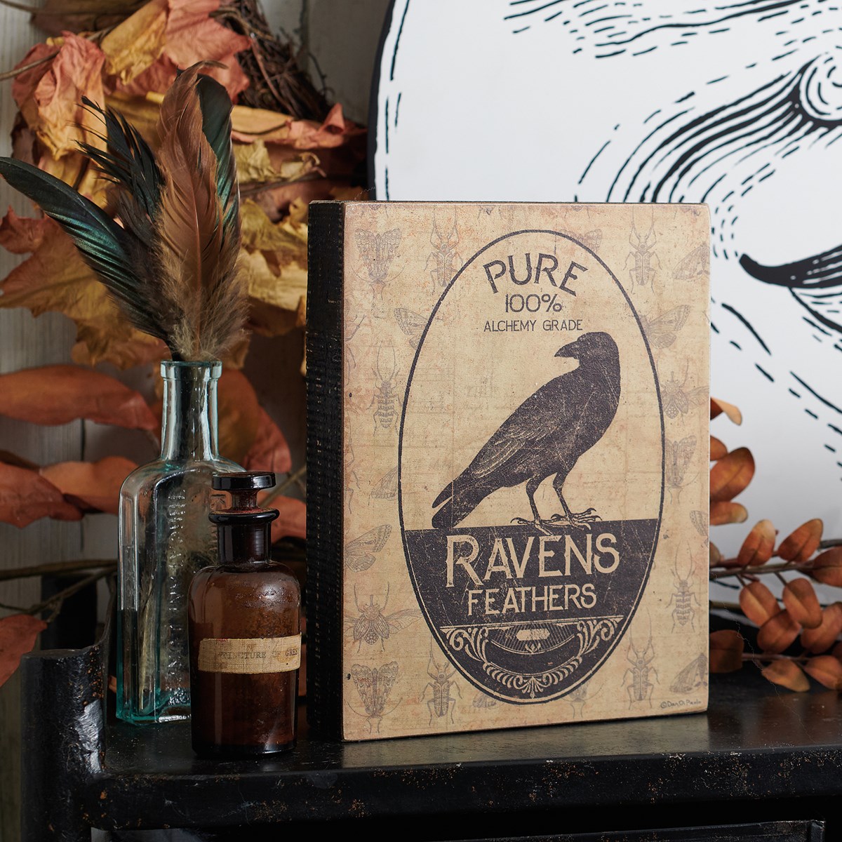 Ravens Feathers Box Sign - Wood, Paper