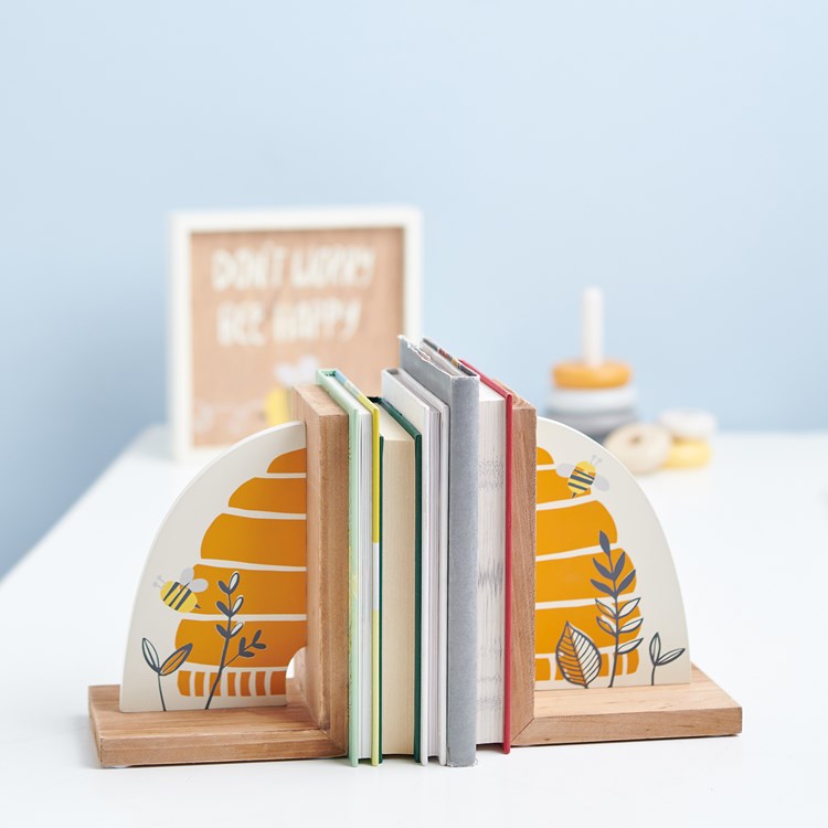 Bee Skep Bookends - Wood
