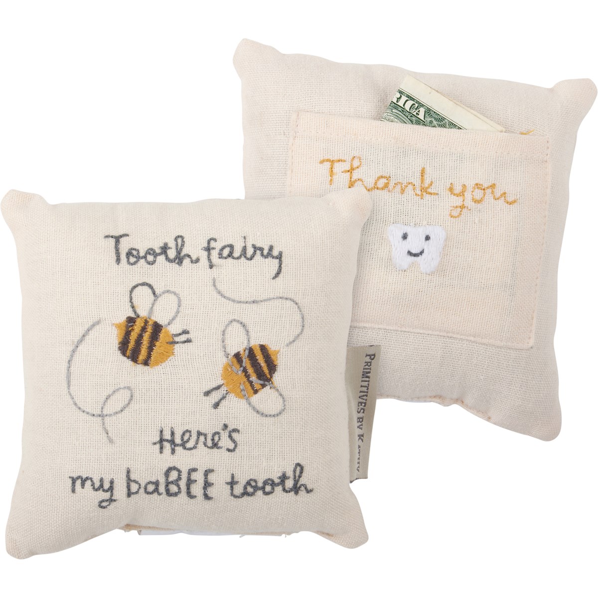 Pillow - Dear Tooth Fairy My Babee Tooth - 5" x 5", Pocket: 3.50" x 2.75" - Cotton, Linen