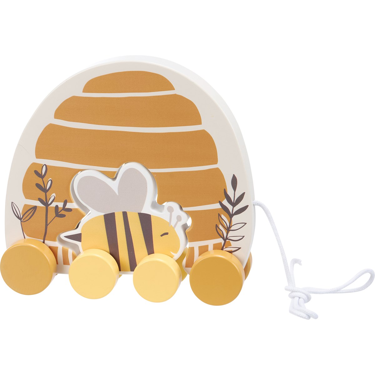 Pull Toy - Skep And Bee - 7" x 7" x 2" - Wood, Metal, String