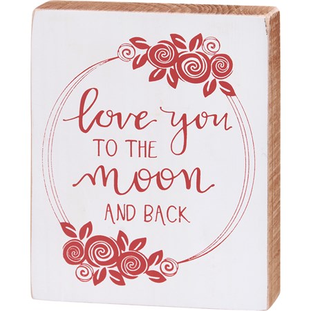 Block Sign - Love You To The Moon Red - 4" x 5" x 1" - Wood