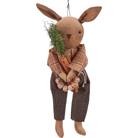 Doll - Spring Rabbit - 4" x 13" x 5" - Cotton, Wood, Wire, Plastic, String