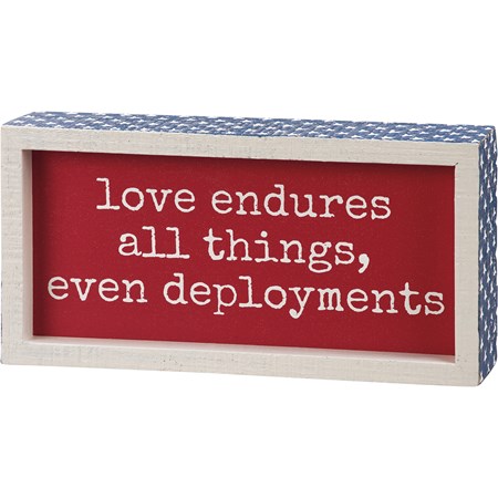 Inset Box Sign - Love Endures Deployments - 8" x 4" x 1.75" - Wood