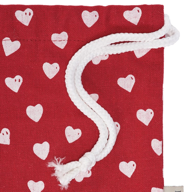 Hearts Drawstring Pouch Set - Cotton, Linen