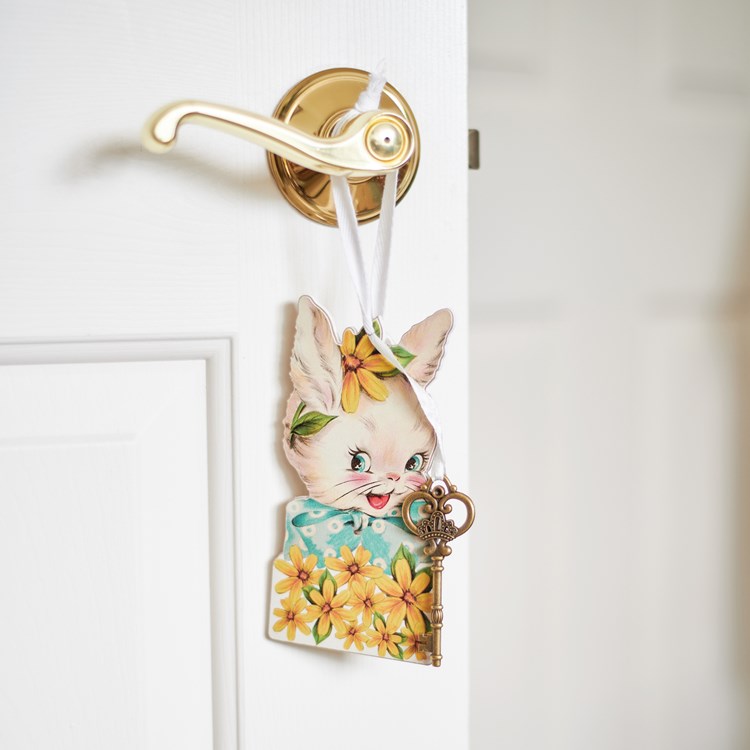 Easter Bunny Magic Key Ornament - Wood, Paper, Metal, Ribbon