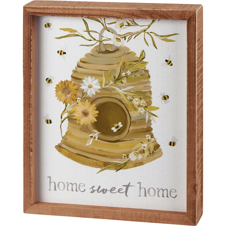 Home Sweet Home Bee Hive Inset Box Sign - Wood, Paper