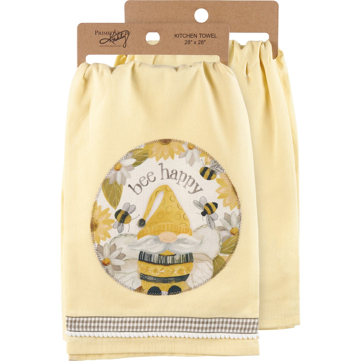 Bee Happy Gnome Kitchen Towel - Cotton, Ribbon