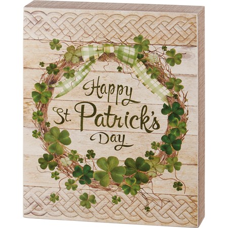 Box Sign - Happy St. Patrick's Day - 8" x 10" x 1.75" - Wood, Paper