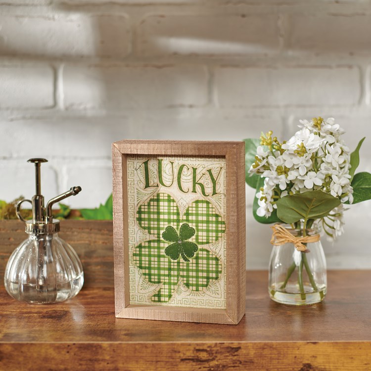 Lucky Inset Box Sign - Wood, Paper