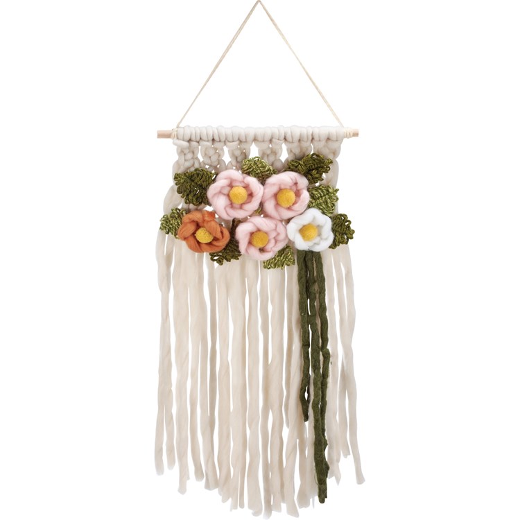 Wall Hanging Lg - Floral - 14.25" x 37.50" - Polyester, Wood