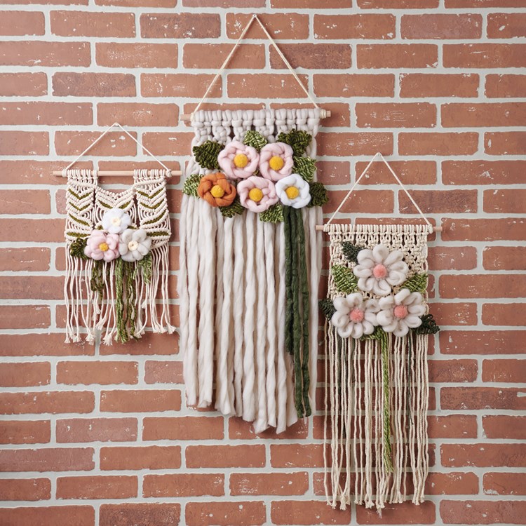 Wall Hanging Sm - Floral - 11.75" x 19.75" - Polyester, Wood