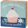 Mom Makes Sweeter Box Sign And Sock Set - Wood, Paper, Cotton, Nylon, Spandex