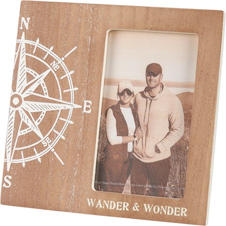 Plaque Frame - Wander & Wonder - 6" x 6" x 0.50", Fits 3" x 5" Photo - Wood, Glass, Metal