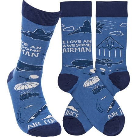 Socks - I Love An Awesome Airman - One Size Fits Most - Cotton, Nylon, Spandex