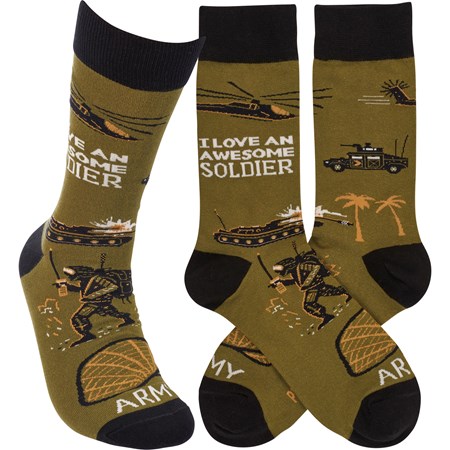 Socks - I Love An Awesome Soldier - One Size Fits Most - Cotton, Nylon, Spandex