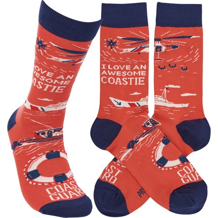 Socks - I Love An Awesome Coastie - One Size Fits Most - Cotton, Nylon, Spandex