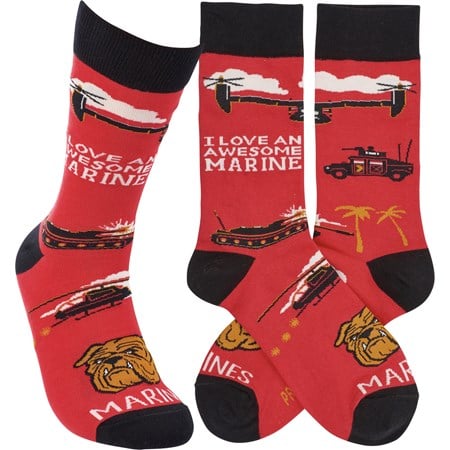 Socks - I Love An Awesome Marine - One Size Fits Most - Cotton, Nylon, Spandex