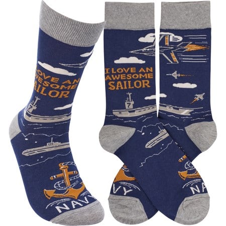 Socks - I Love An Awesome Sailor - One Size Fits Most - Cotton, Nylon, Spandex
