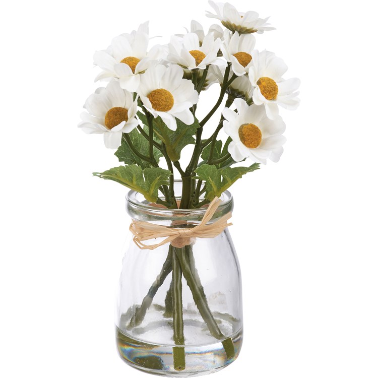 White Daisies Vase - Glass, Plastic, Fabric, Wire