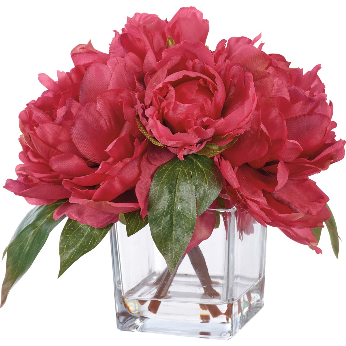 Red Peonies Vase - Glass, Plastic, Fabric, Wire
